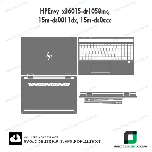 HP Envy X360 15-Dr1058ms, 15m-ds0011dx, 15m-ds0xxx Skin Vector Template file skin die cut layout