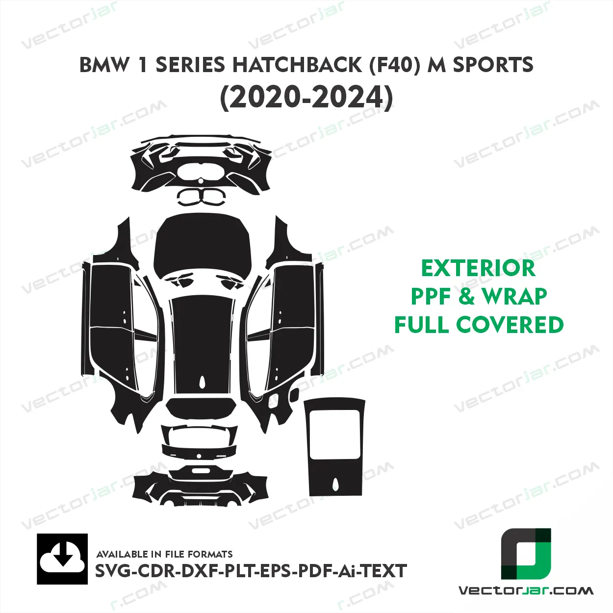 BMW 1 series Hatchback (F40) M Sports 2020 2024 Exterior PPF template vector