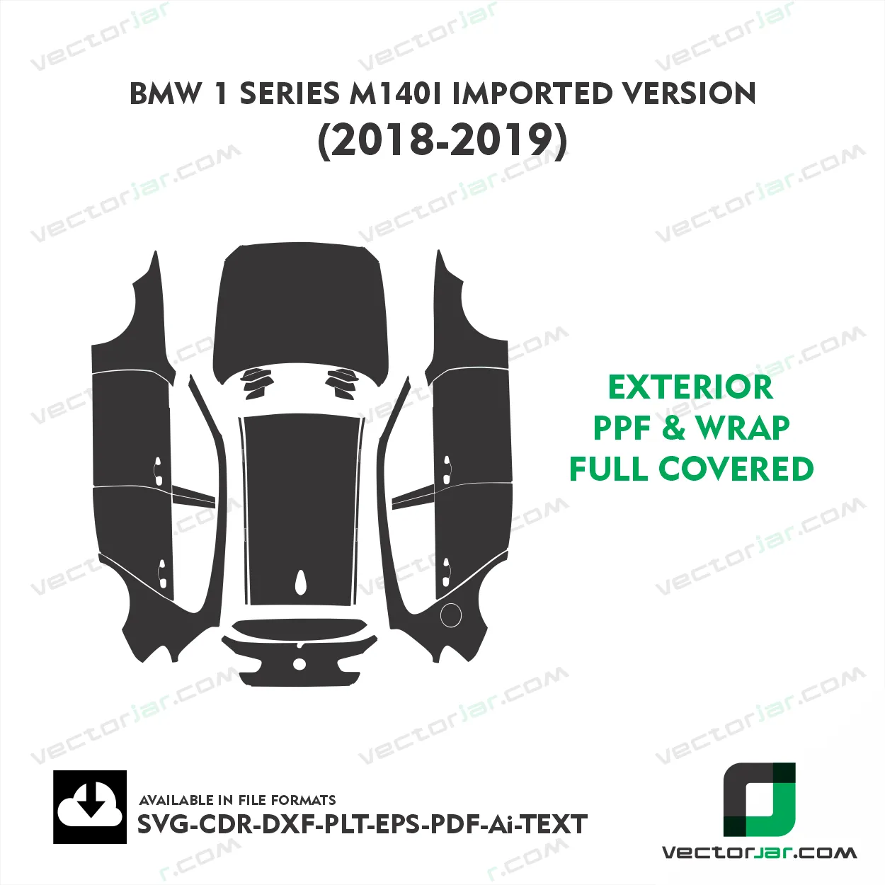 BMW 1 series M140i imported version 2018-2019 Exterior PPF Template vector