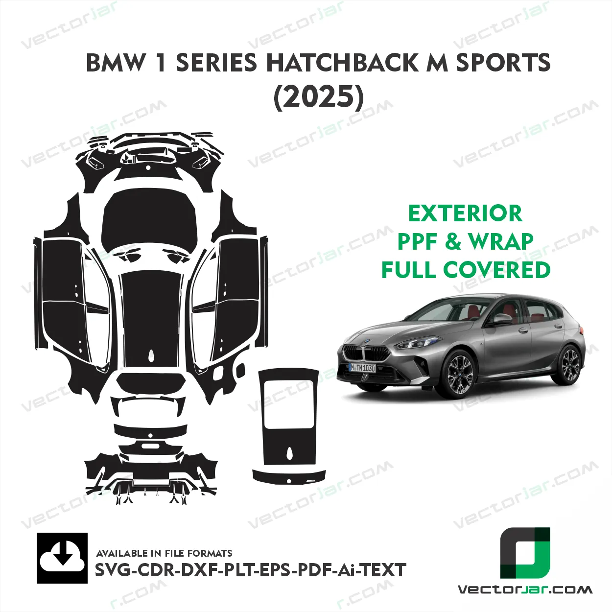 BMW 1 series hatchback M Sports 2025 Exterior PPF template vector