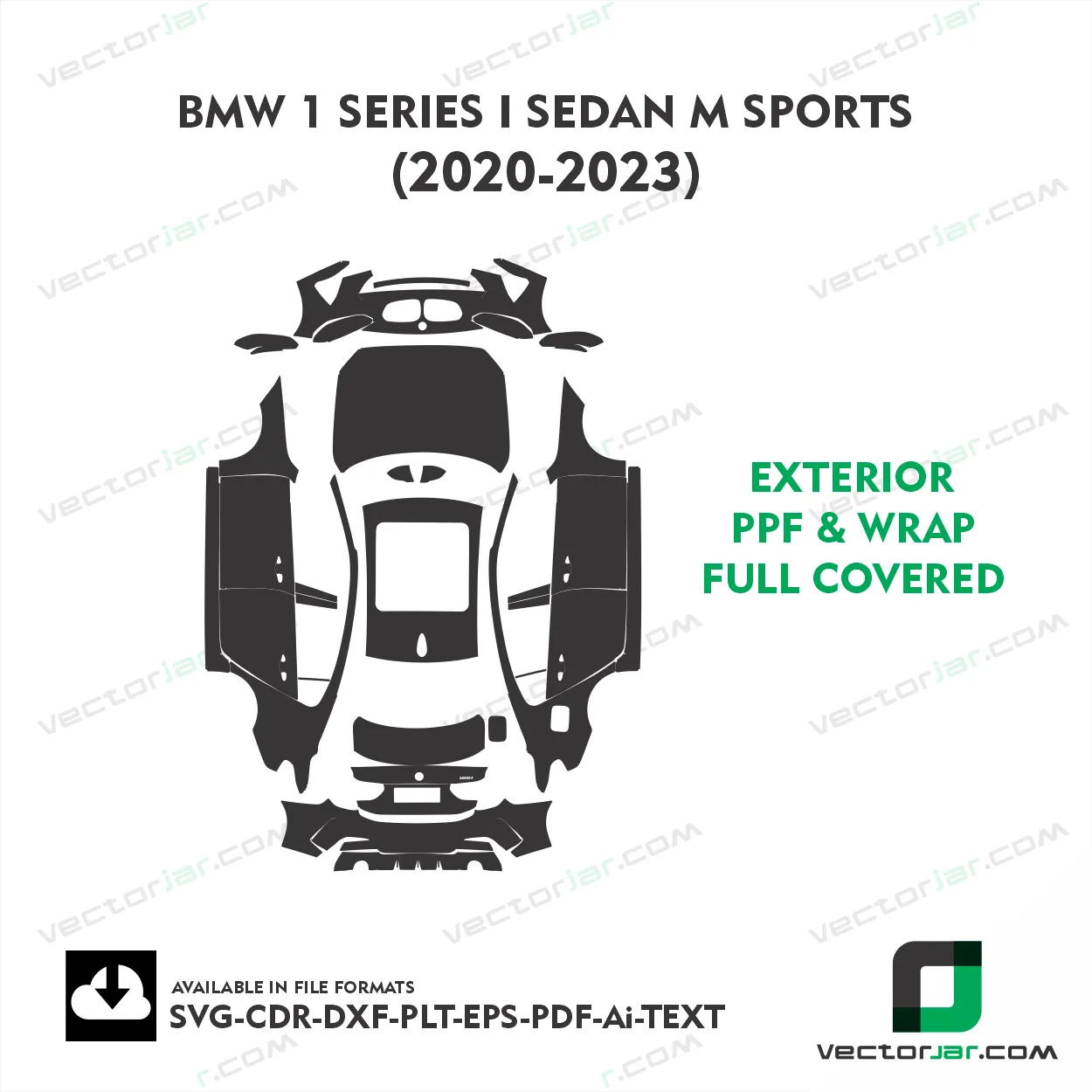 BMW 1 series i Sedan M Sports 2020-2023 Exterior PPF Template vector