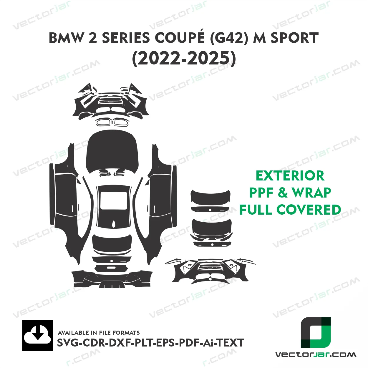 BMW 2 Series Coupé (G42) M Sport 2022-2025 Exterior PPF Template vector