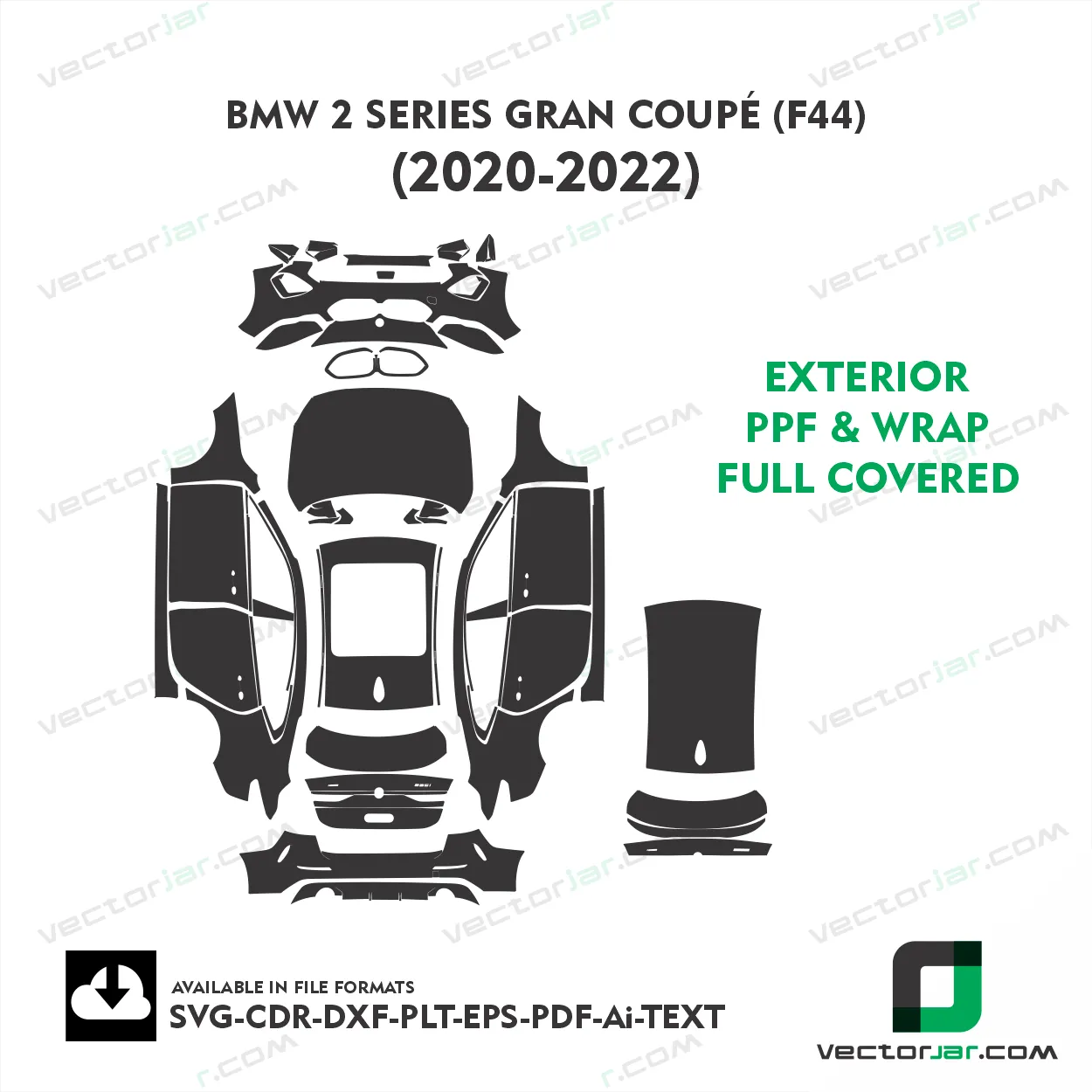 BMW 2 Series Gran Coupe (F44) 2020-2022 exterior ppf template vector