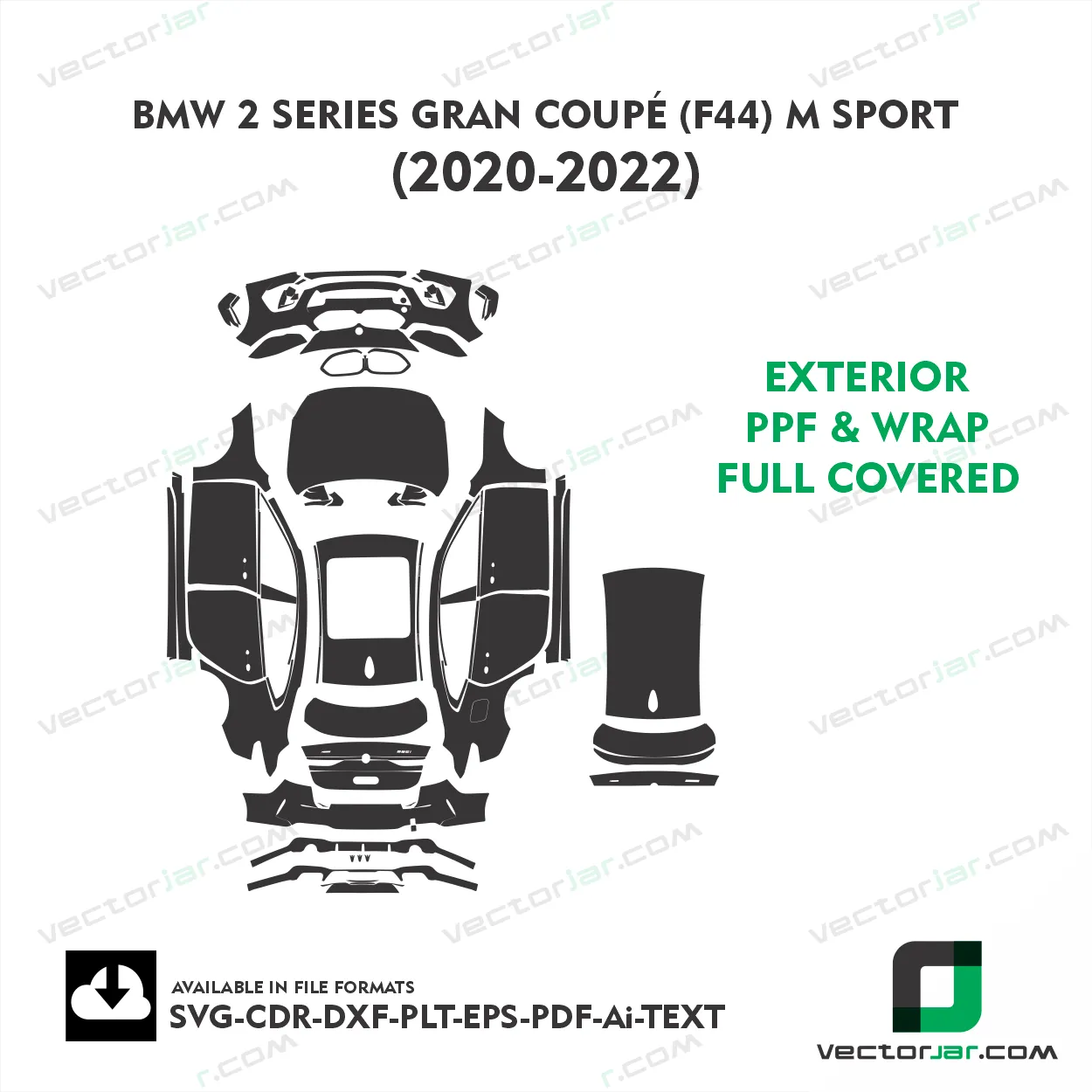 BMW 2 Series Gran Coupe (F44) M Sport 2020-2022 Exterior PPF template vector