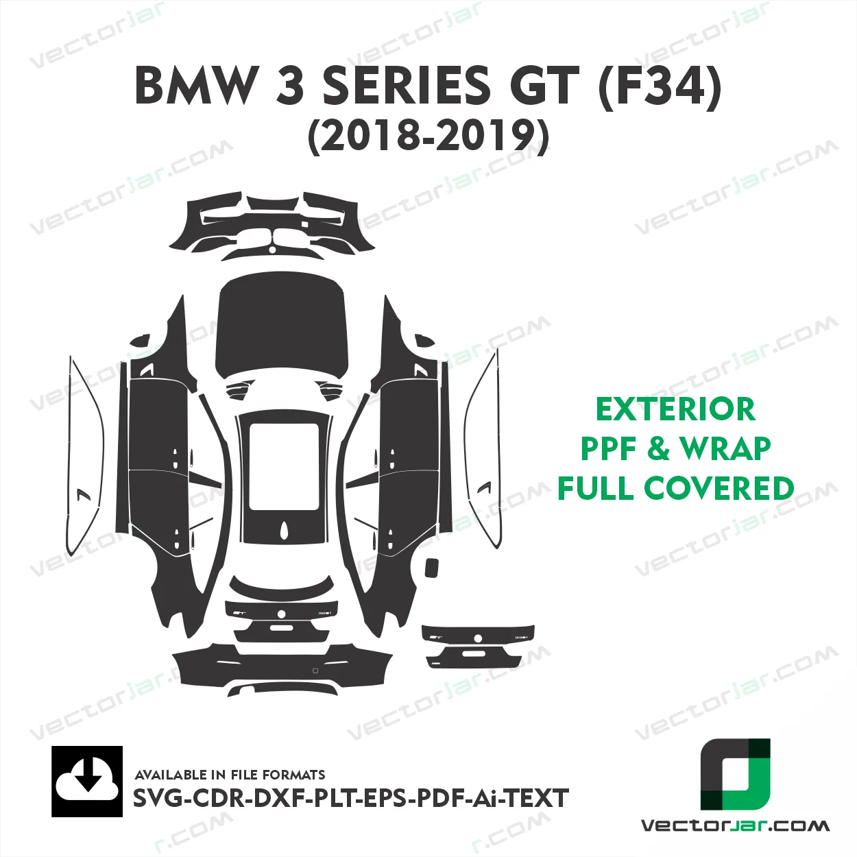 BMW 3 Series GT (F34) 2018-2019 Exterior PPF Template vector