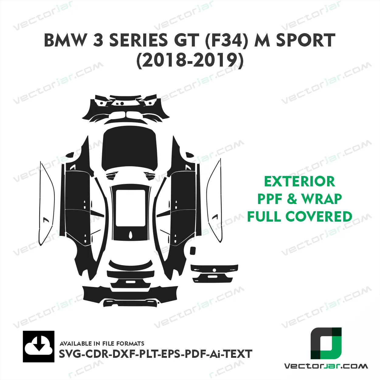BMW 3 Series GT (F34) M Sport 2018-2019 Exterior PPF Template vector