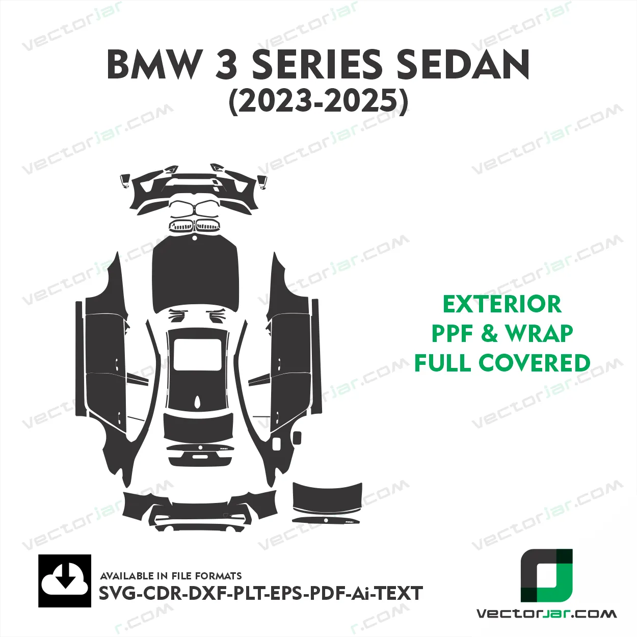 BMW 3 Series Sedan 2023-2025 Exterior PPF Template vector