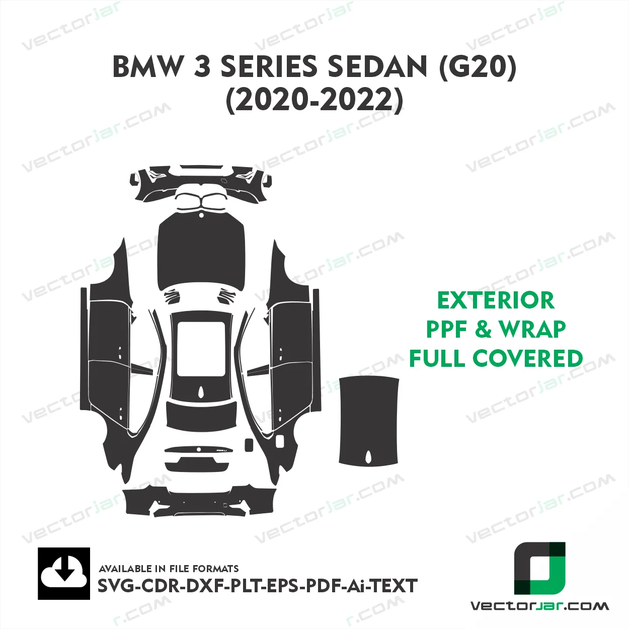 BMW 3 Series Sedan (G20) 2020-2022 Exterior PPf template vector
