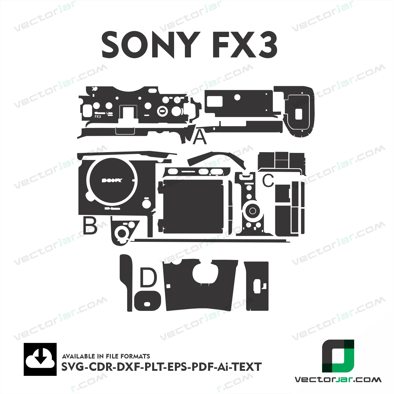 SONY fX3 skin vector template die cut