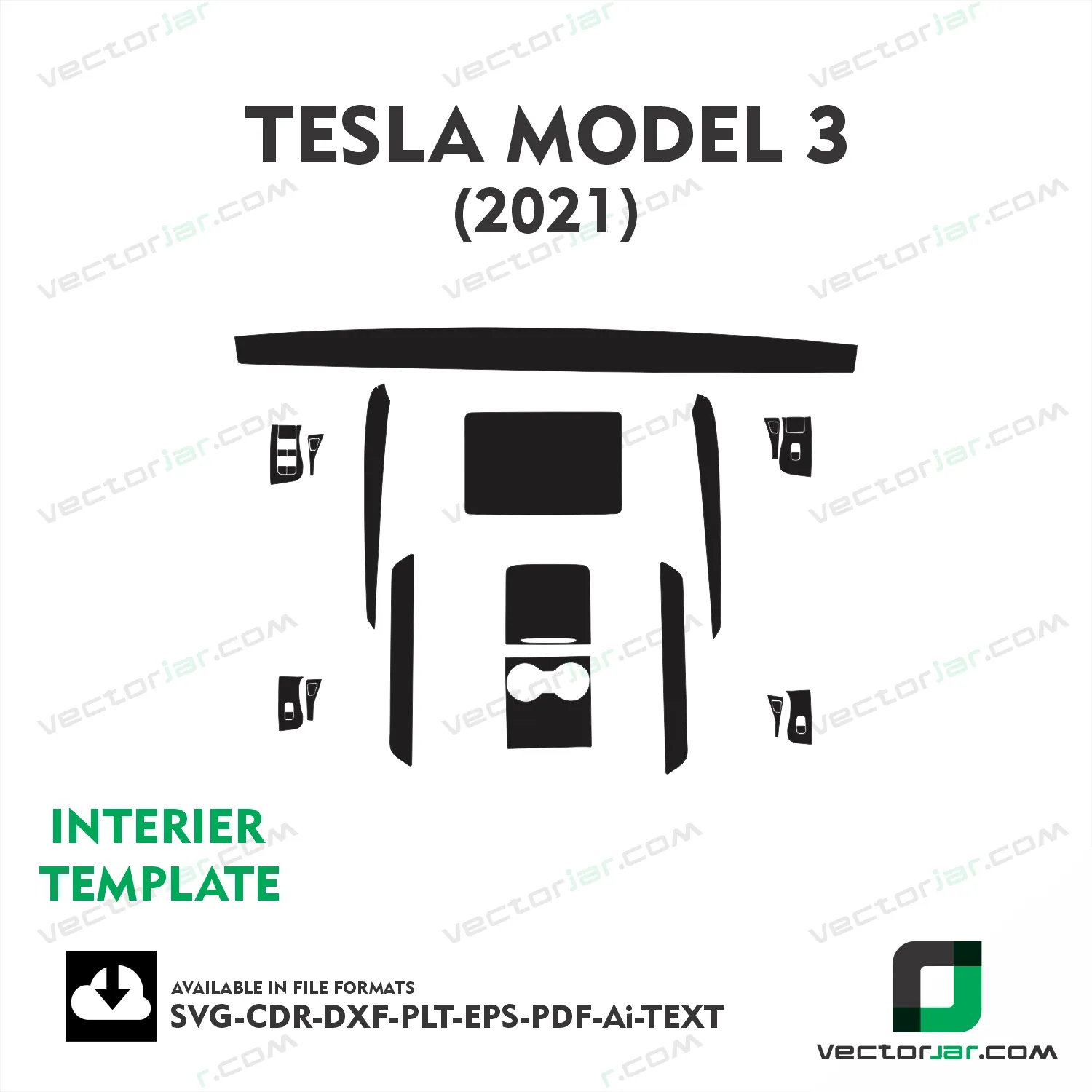 TESLA Model 3 2021 interior PPF and wrap template