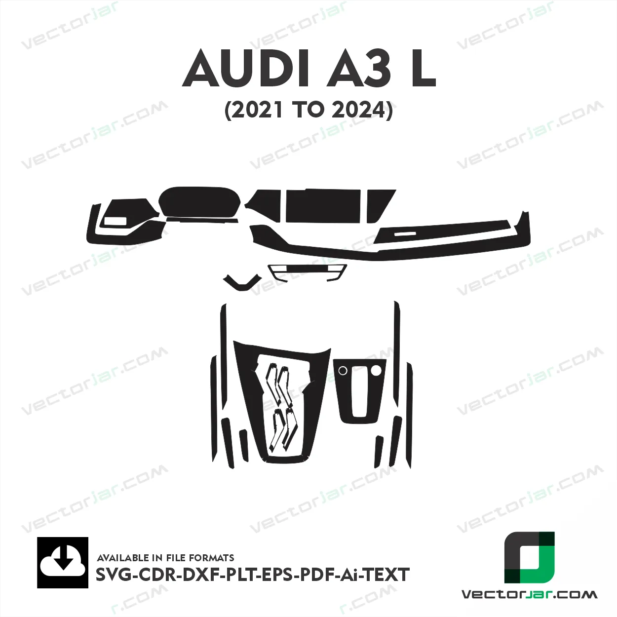 AUDI A3L 2021-2024 interior PPF and wrap template vector