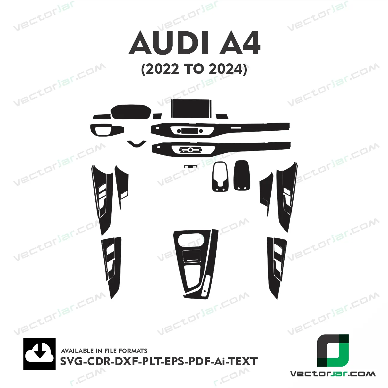 Audi A4 2022 TO 2024 interior PPF and wrap template vector