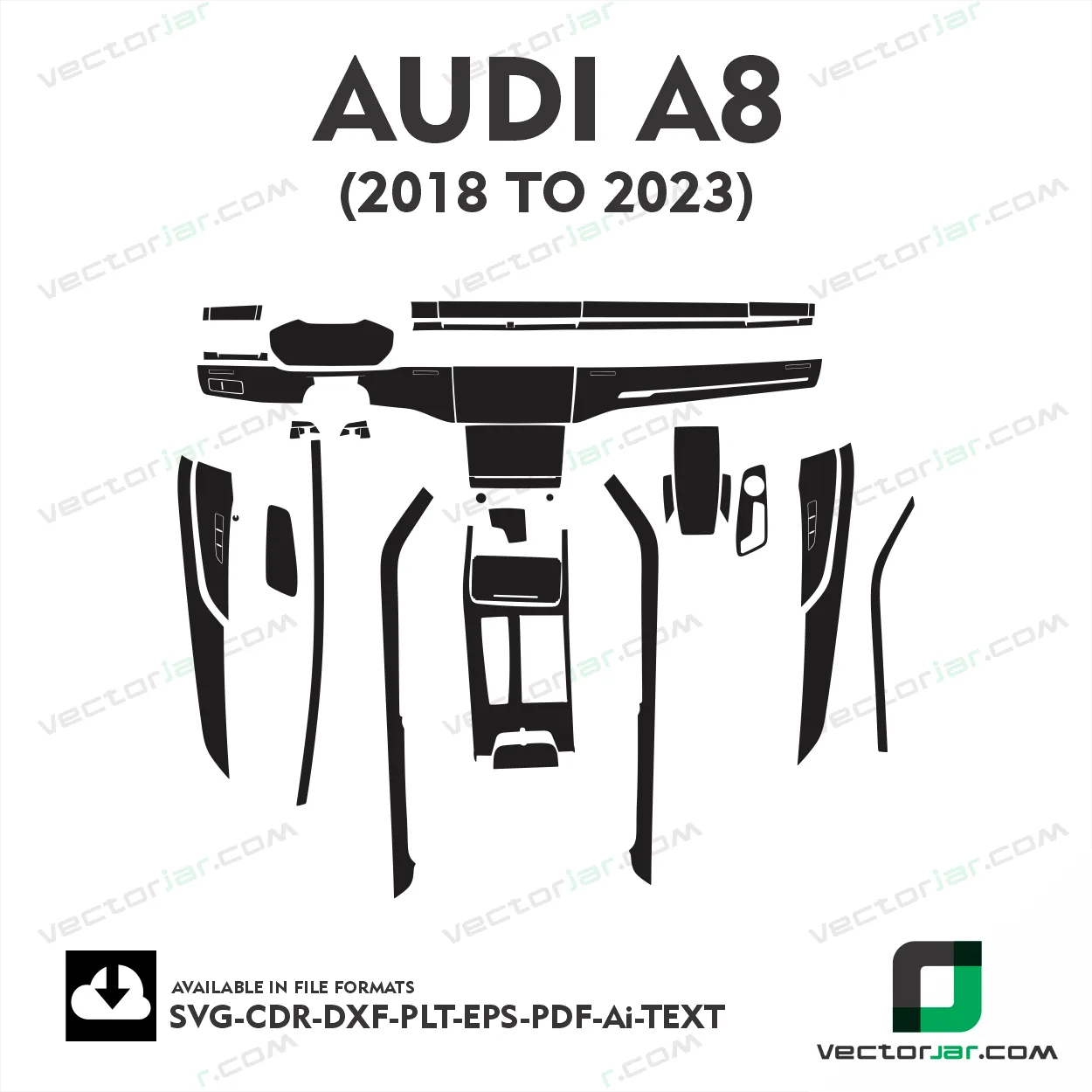 Audi A8 2018 to 2023 interior PPF and wrap template vector