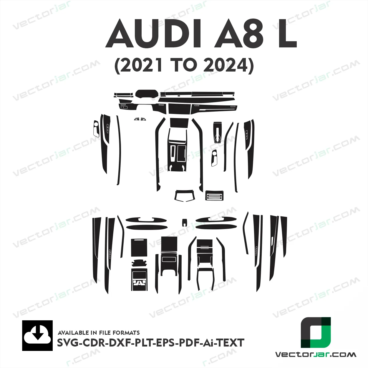 Audi A8 L 2021 to 2024 interior PPF and wrap template vector
