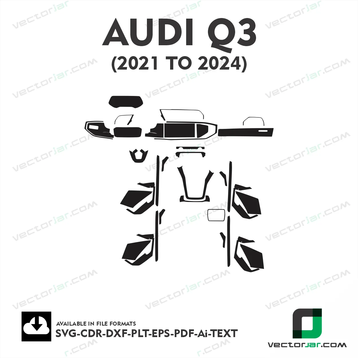 Audi Q3 2021 to 2024 interior PPF and wrap template vector