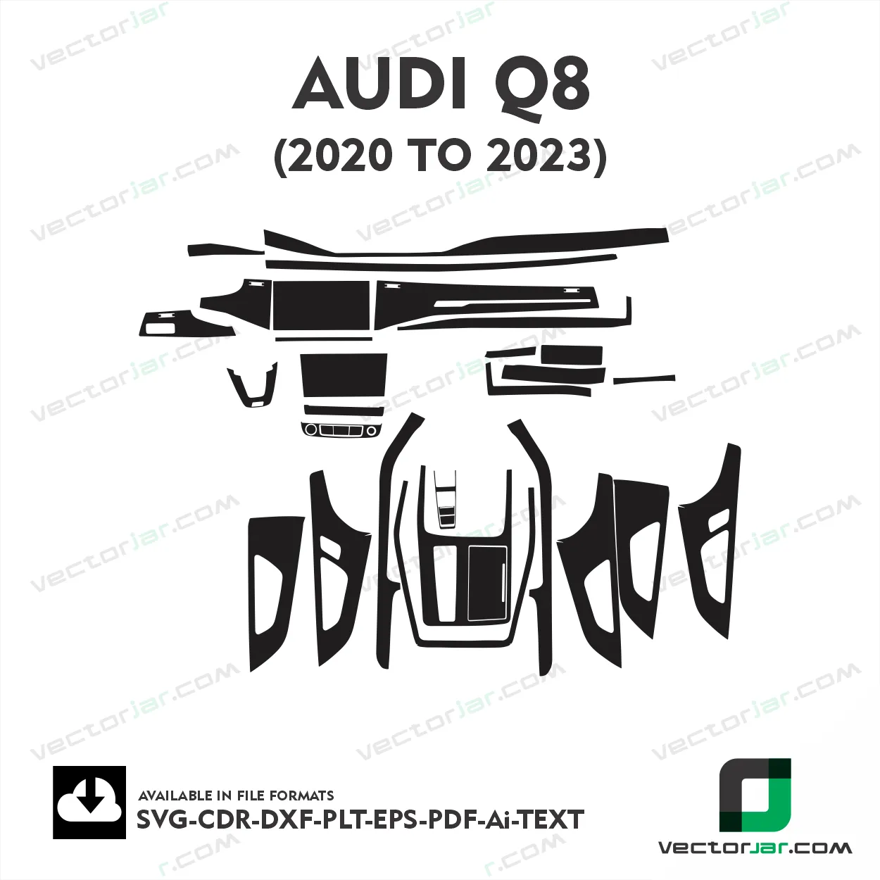 Audi Q8 2020 to 2023 interior PPF and wrap template vector