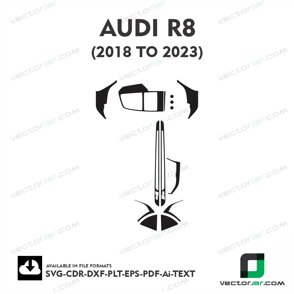 Audi R8 2018 to 2023 interior PPF and wrap template vector