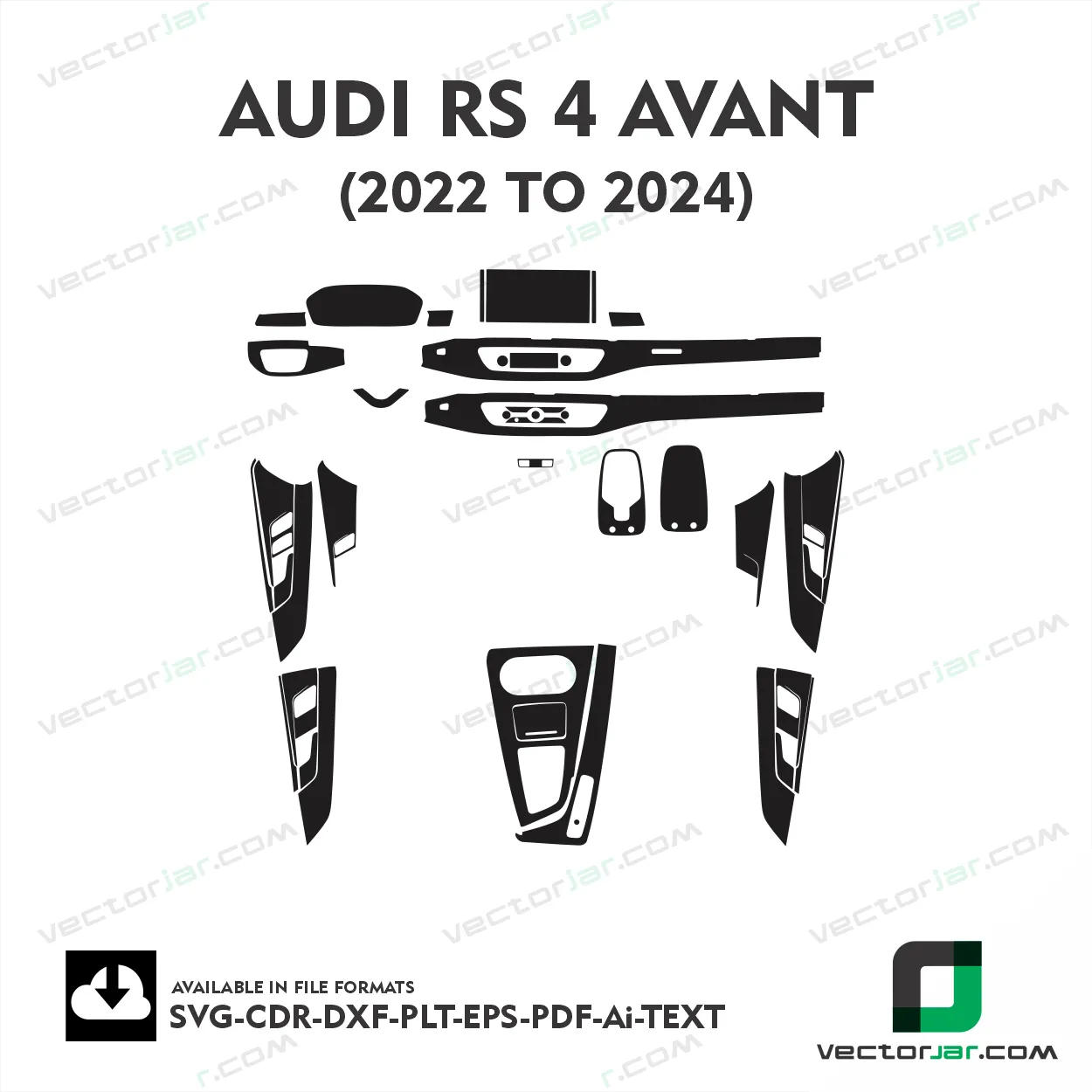 Audi RS4 Avant 2022 to 2024 interior PPF and wrap template vector