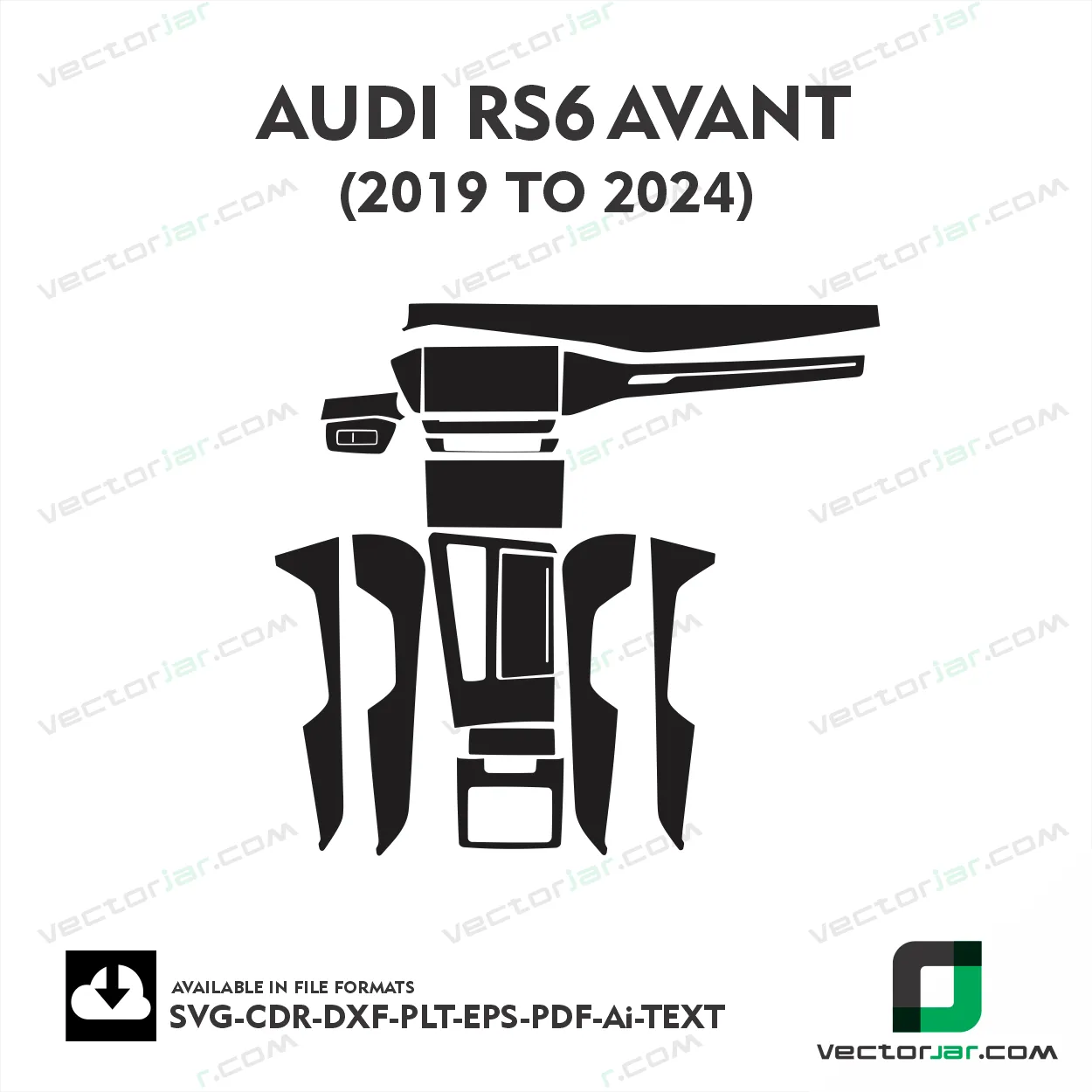 Audi RS6 Avant 2019 to 2024 interior PPF and wrap template vector