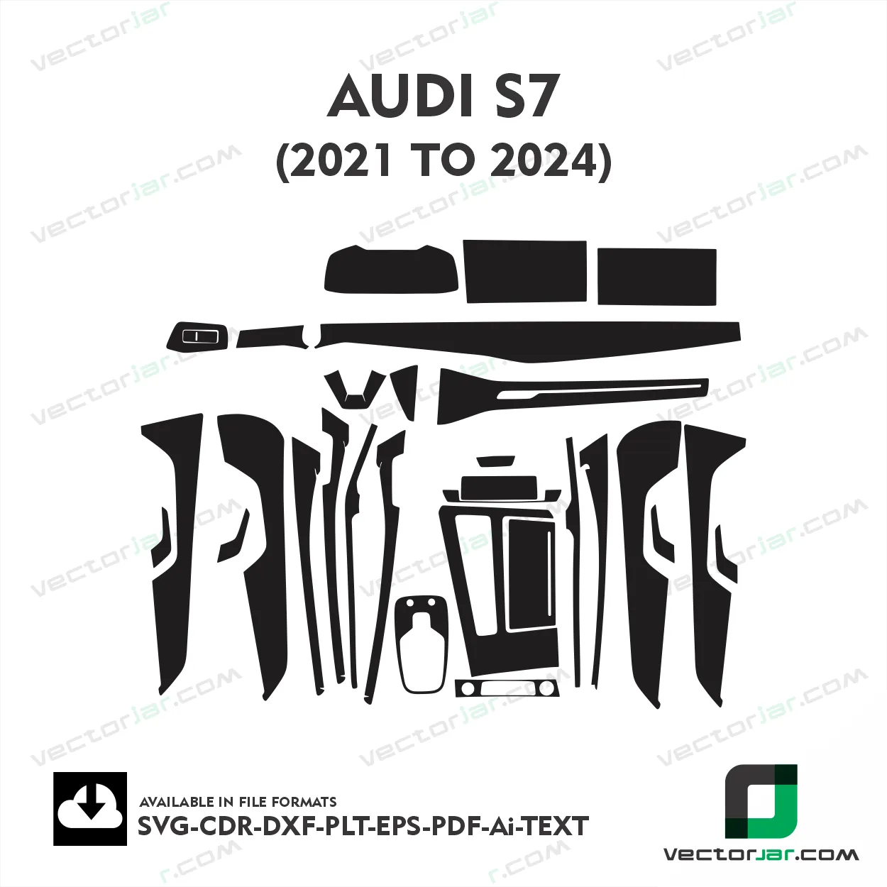 Audi S7 2021 to 2024 interior PPF and wrap template vector