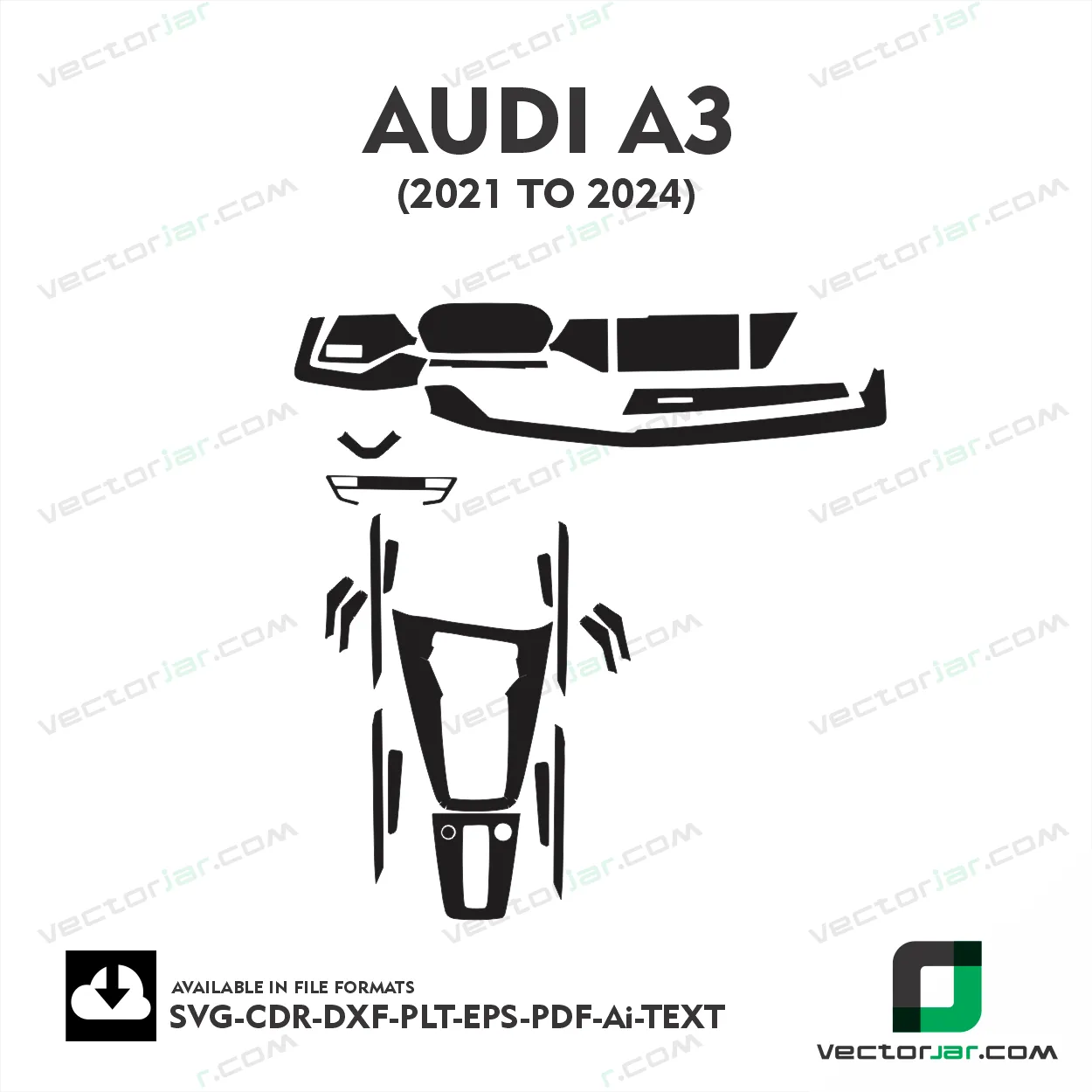 Audi A3 2021-2024 interior PPF and wrap template vector