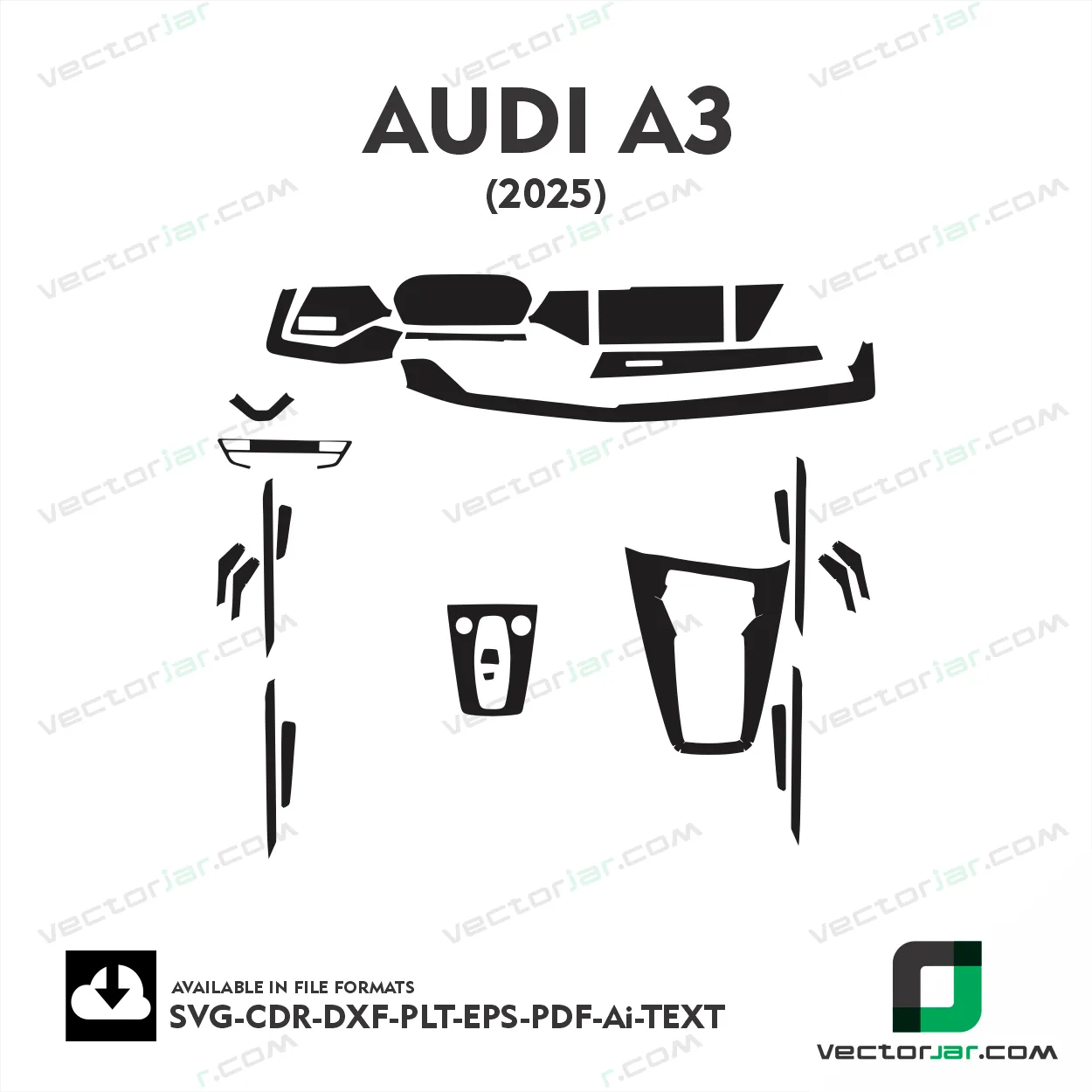 Audi A3 2025 interior PPF and wrap template vector