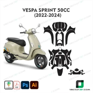 Vespa Sprint 50cc 2022-2024 Motorcycle PPF & Wrap Template