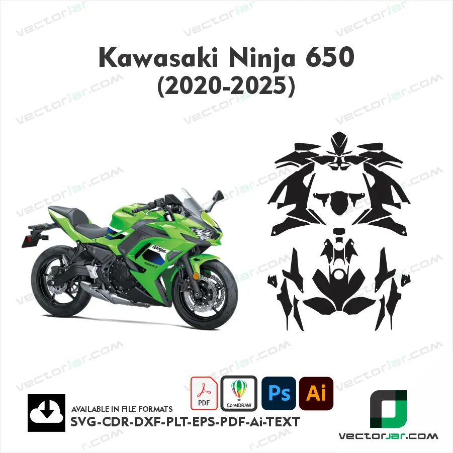 Kawasaki Ninja 650 2020–2025 Motorcycle PPF & Wrap Cutting Template