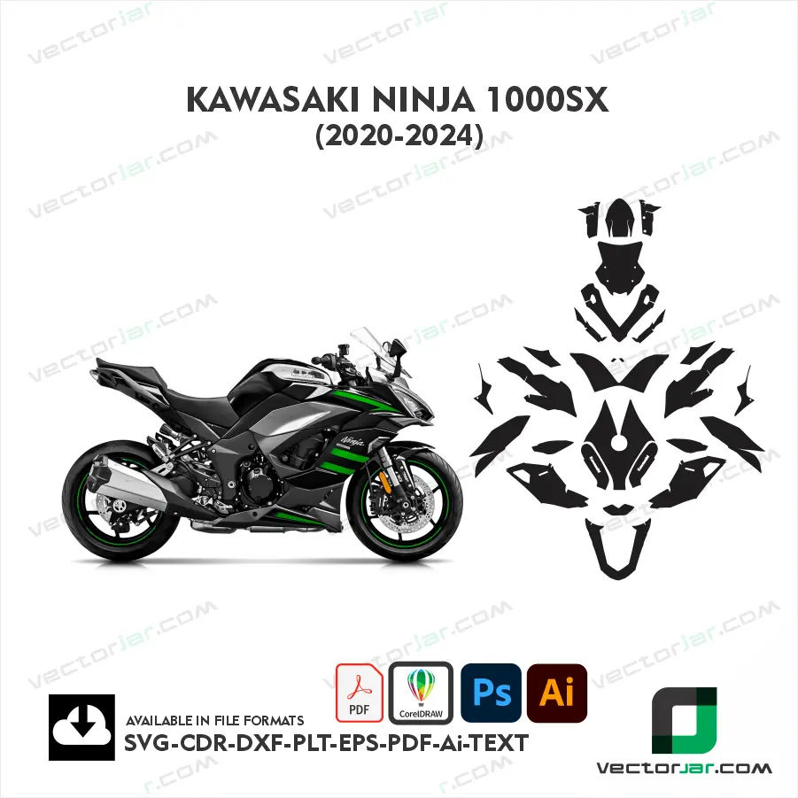 Kawasaki Ninja 1000SX 2020–2024 Motorcycle PPF & Wrap Cutting Template