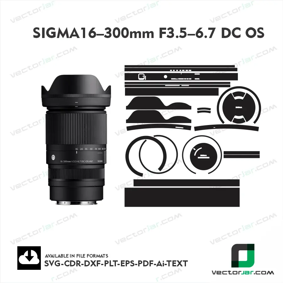 SIGMA 16 300mm F3.5-6.7 DC OS Lens Skin Vector Template