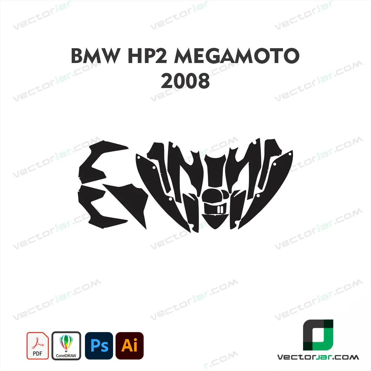 BMW HP2 Megamoto 2008 Motorcycle Paint Protection Film and Vinyl Wrap Vector Template