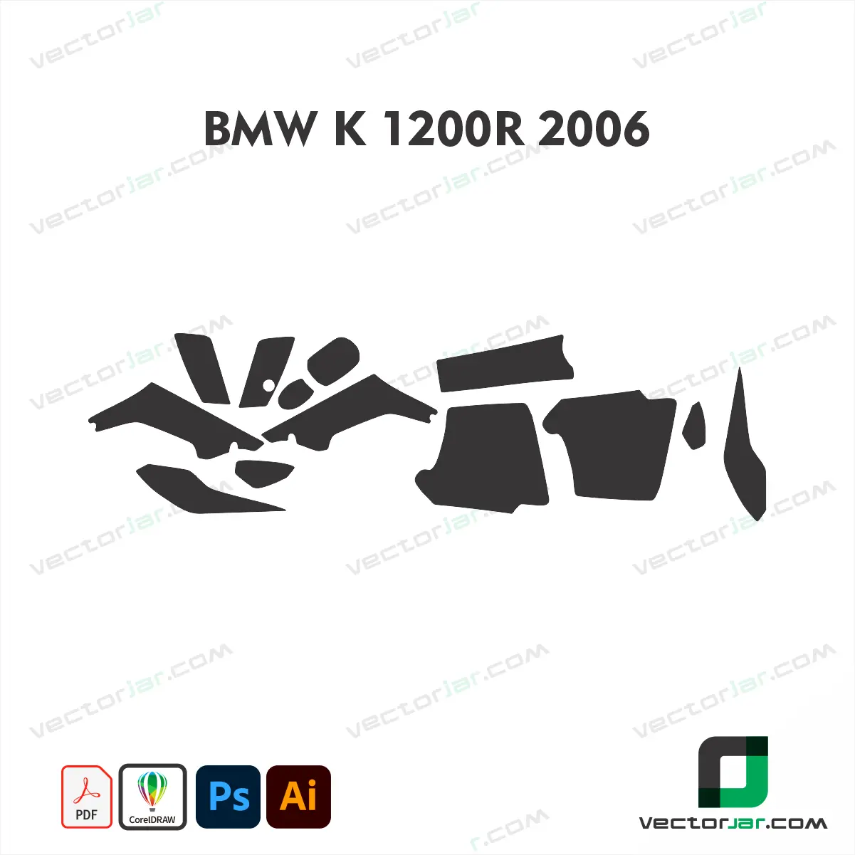 BMW K1200 R 2006 Motorcycle Paint Protection Film and Vinyl Wrap Vector Template