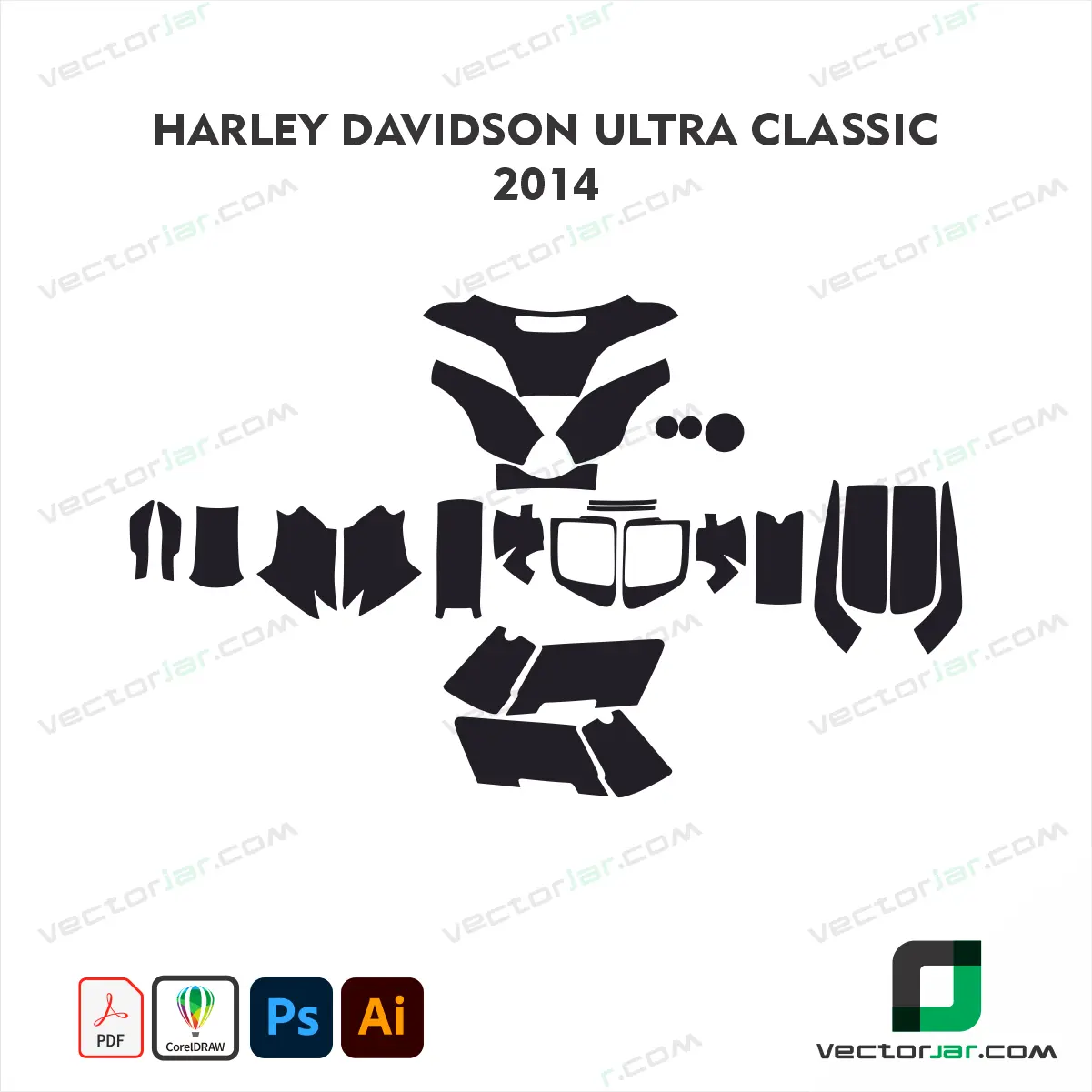 Harley-Davidson Ultra Classic 2014 Motorcycle Paint Protection Film and Vinyl Wrap Vector Template