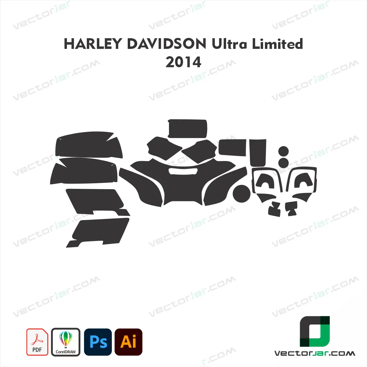 Harley-Davidson Ultra Limited 2014 Motorcycle Paint Protection Film and Vinyl Wrap Vector Template