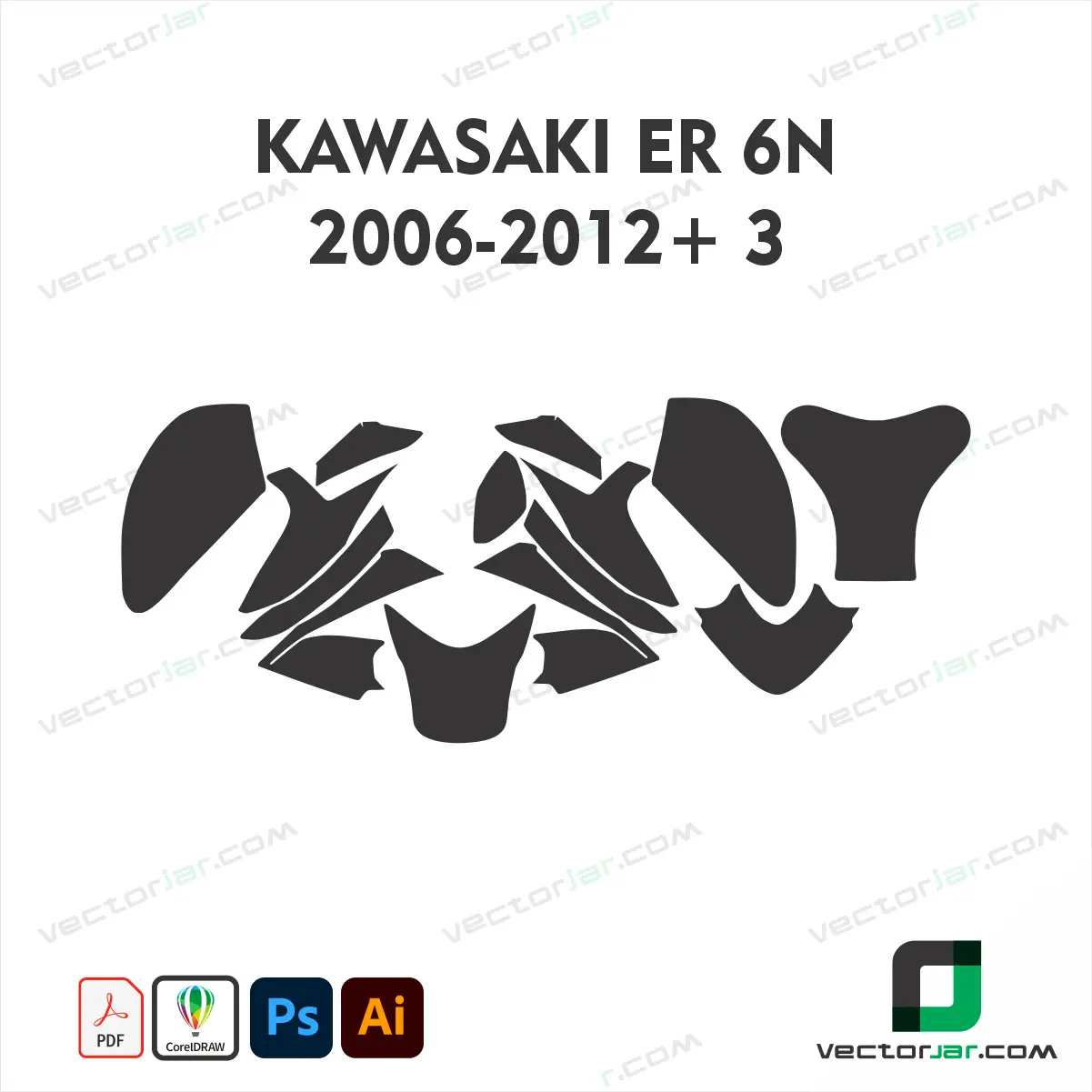 Kawasaki ER-6N 2006-2012+ 3 Motorcycle Paint Protection Film and Vinyl Wrap Vector Template