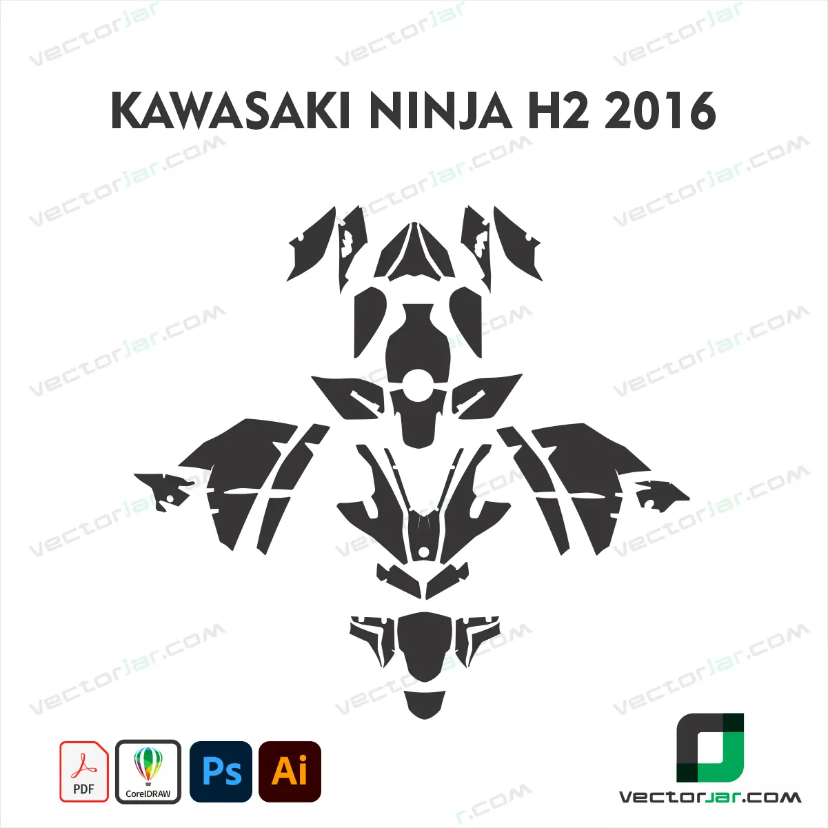 Kawasaki Ninja H2 2016 Motorcycle Paint Protection Film and Vinyl Wrap Vector Template