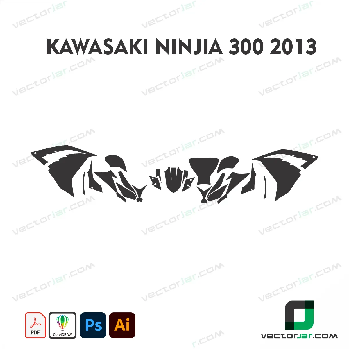Kawasaki Ninja 300 2013 Motorcycle Paint Protection Film and Vinyl Wrap Vector Template