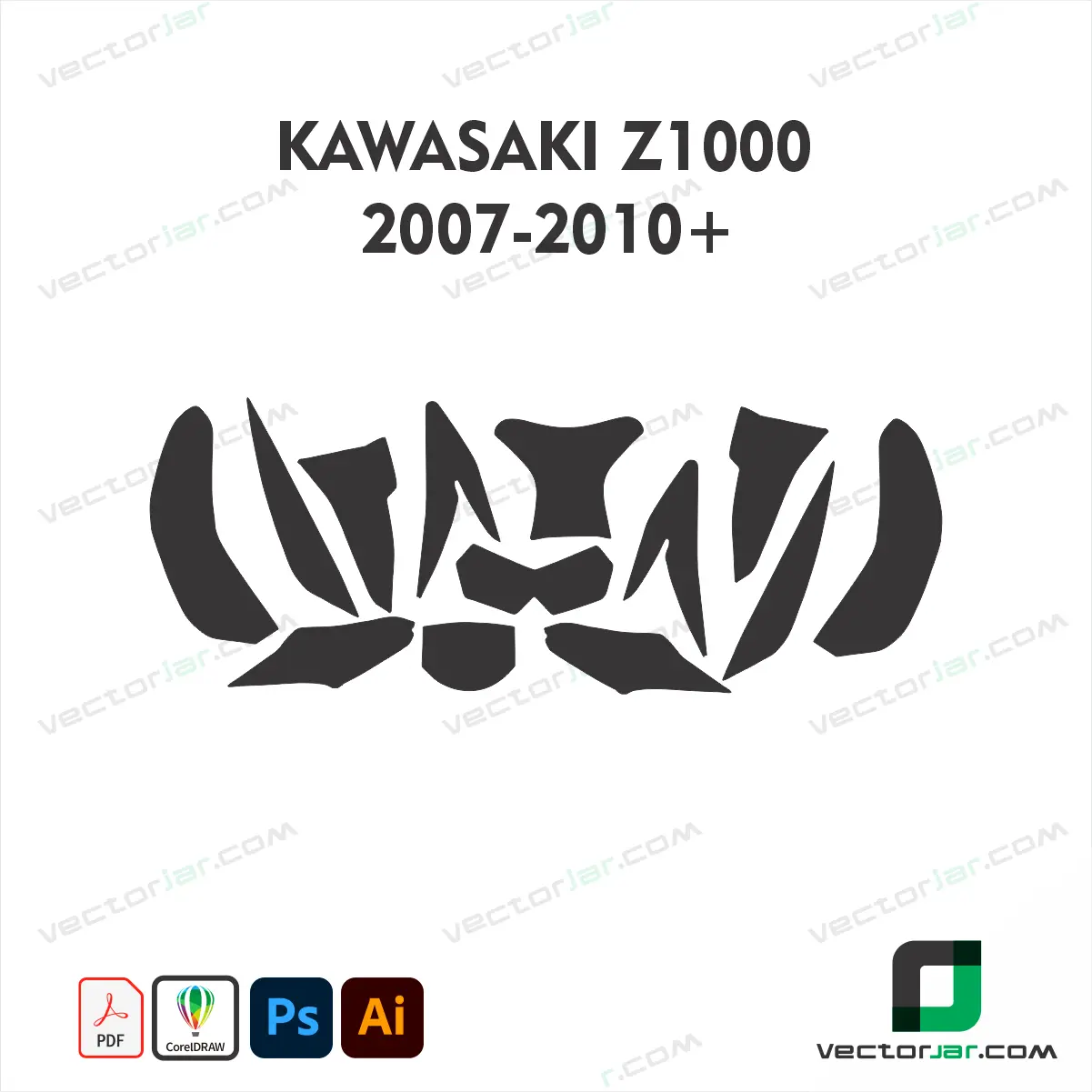 Kawasaki Z1000 2007-2010+ Motorcycle Paint Protection Film and Vinyl Wrap Vector Template