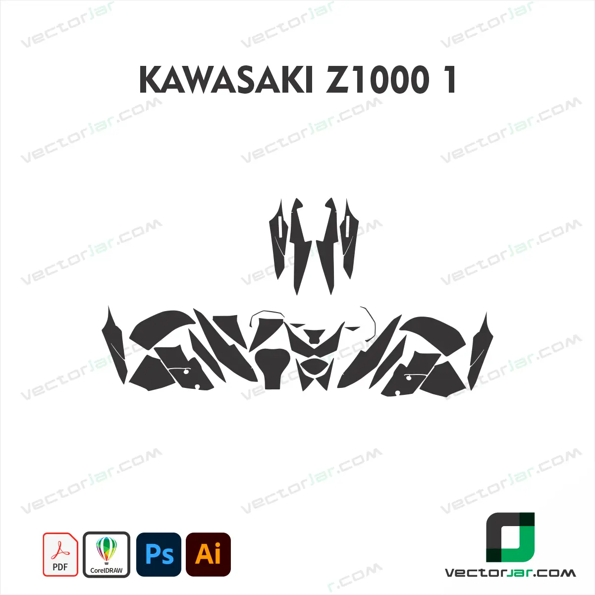 Kawasaki Z1000_1 Motorcycle Paint Protection Film and Vinyl Wrap Vector Template