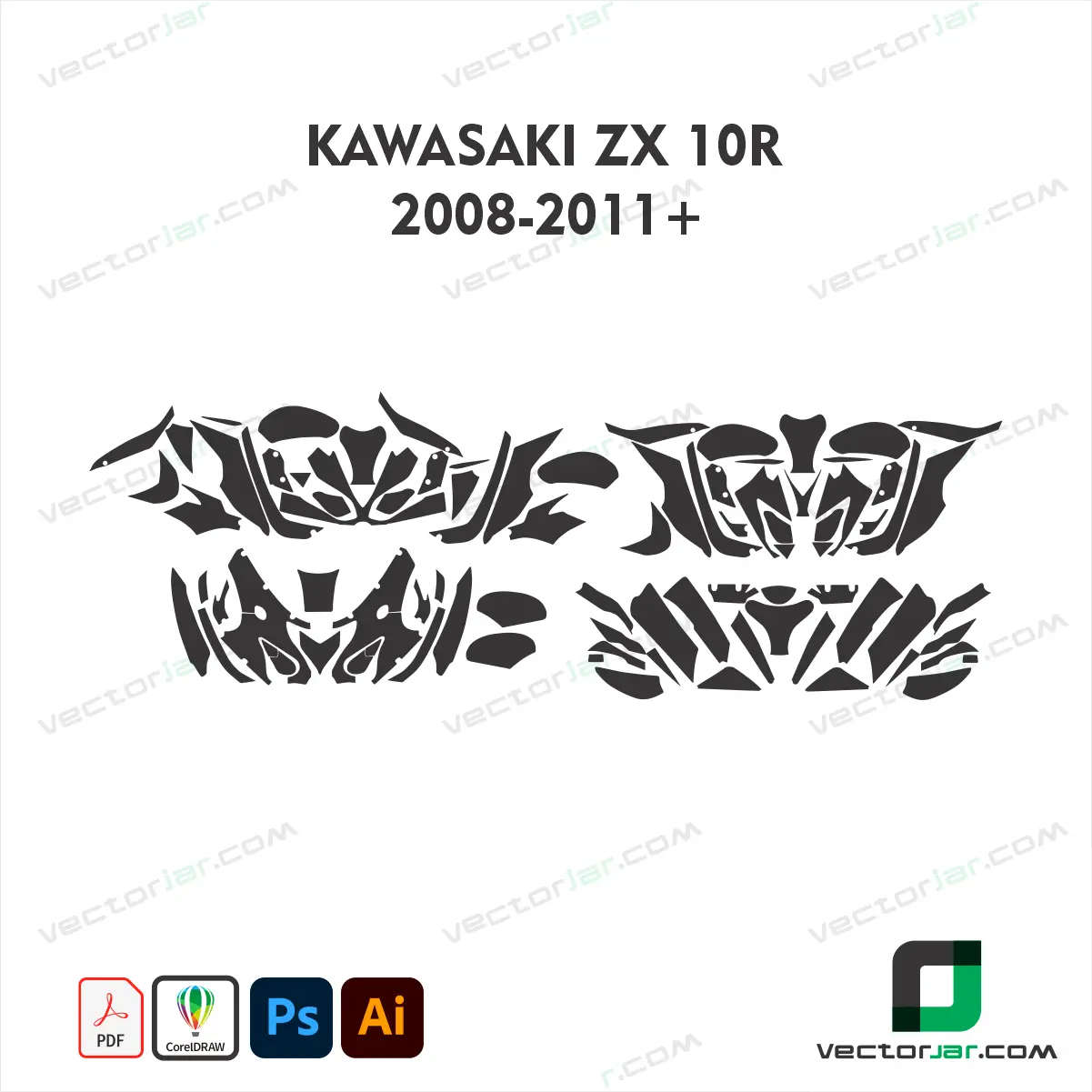 Kawasaki ZX-10R 2008-2011+ Motorcycle Paint Protection Film and Vinyl Wrap Vector Template