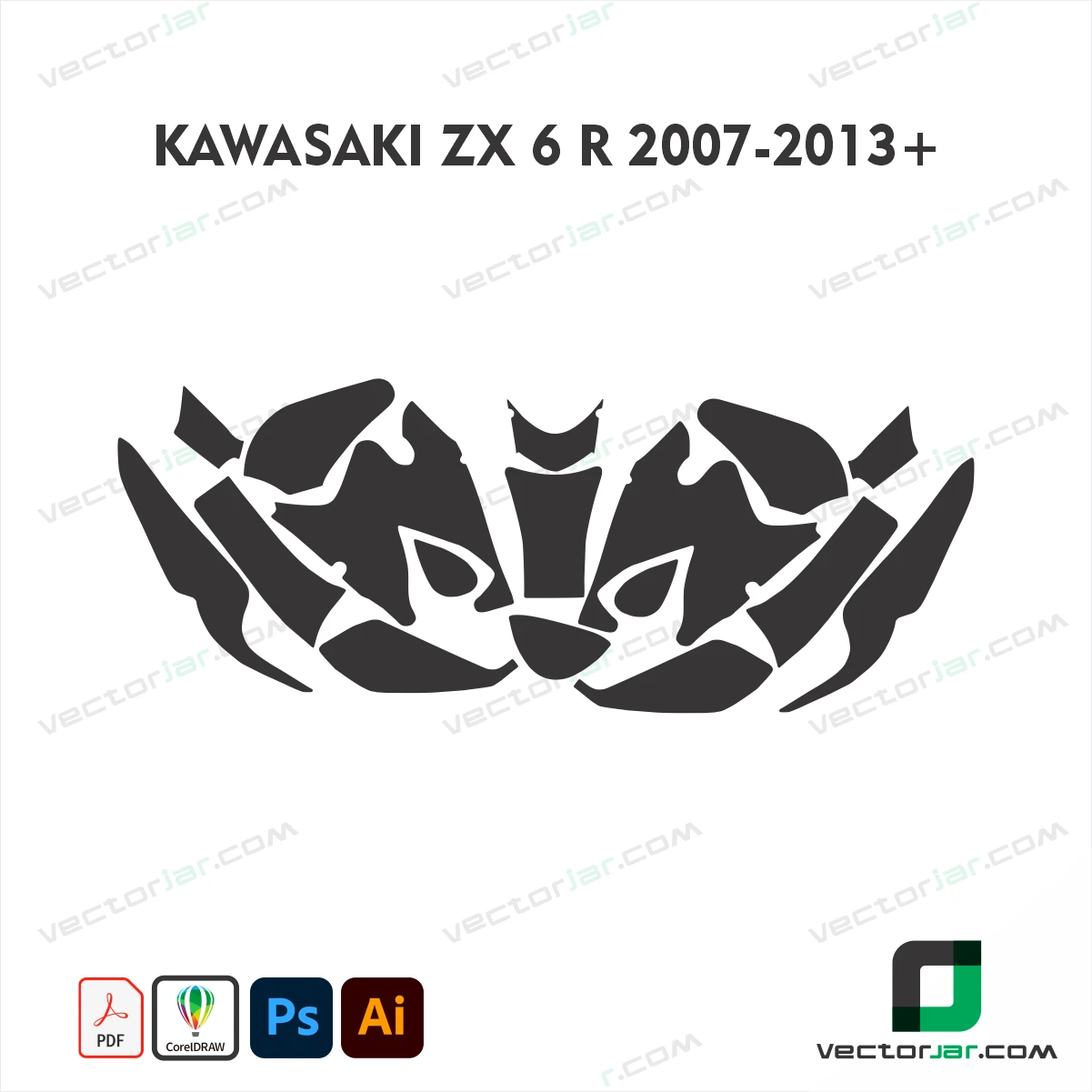 Kawasaki ZX-6R 2007-2013+ Motorcycle Paint Protection Film and Vinyl Wrap Vector Template