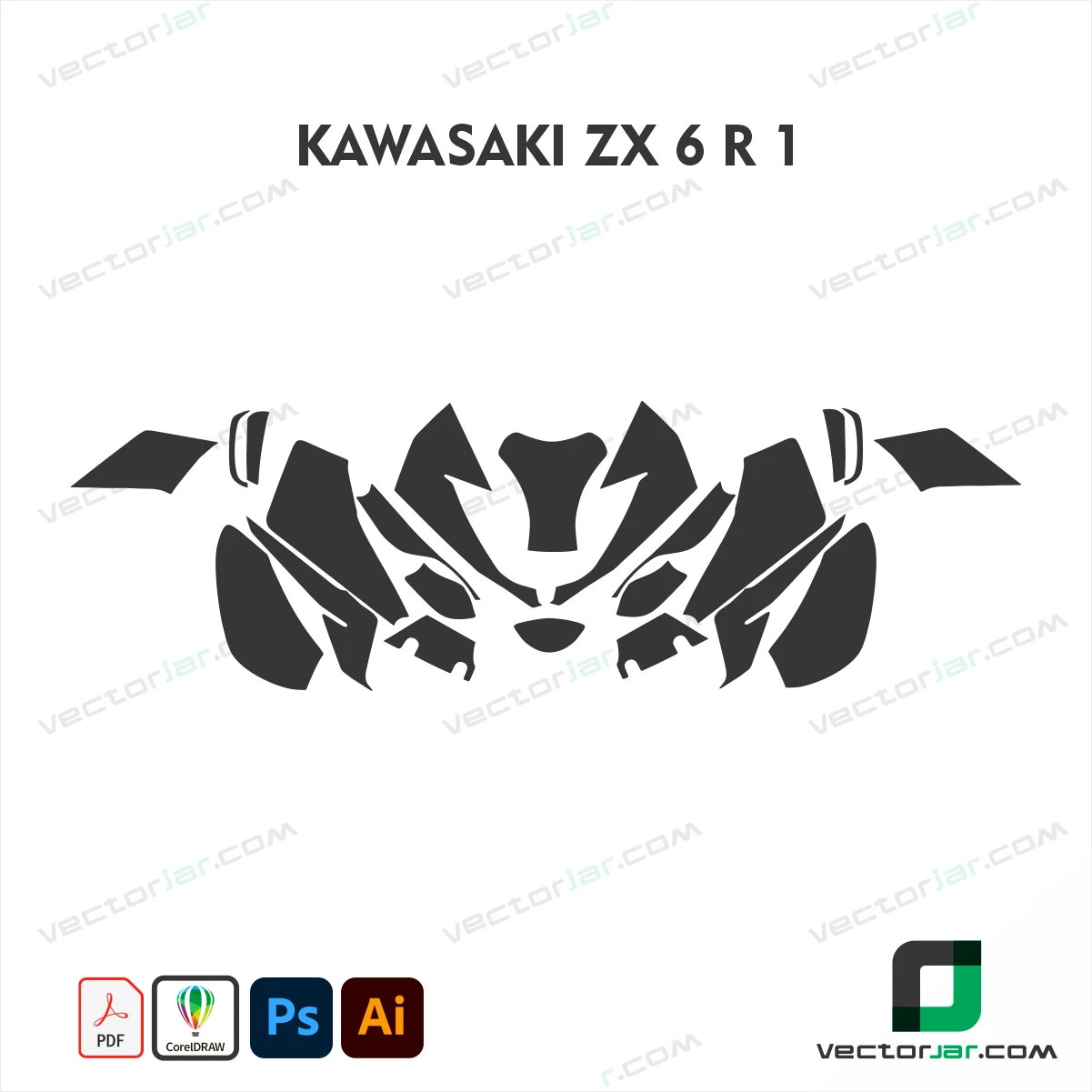 Kawasaki ZX-6R_1 Motorcycle Paint Protection Film and Vinyl Wrap Vector Template