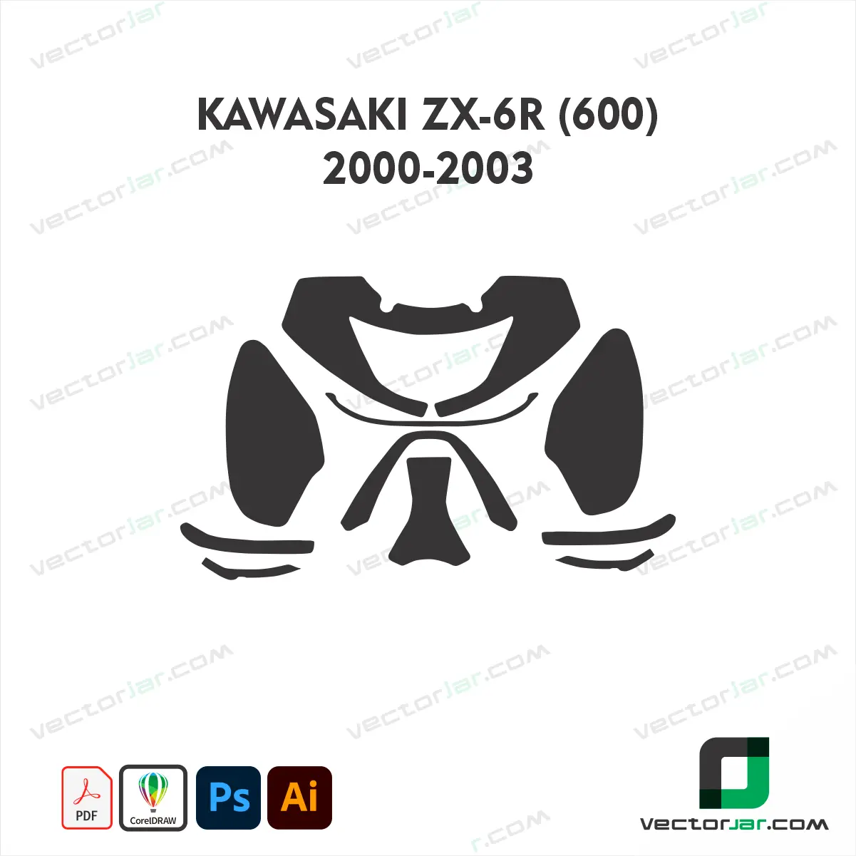 Kawasaki ZX-6R (600) 2000-2003 Motorcycle Paint Protection Film and Vinyl Wrap Vector Template
