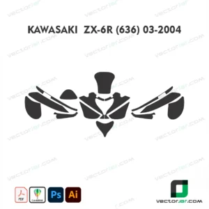 Kawasaki ZX-6R (636) 2003-2004 Motorcycle Paint Protection Film and Vinyl Wrap Vector Template
