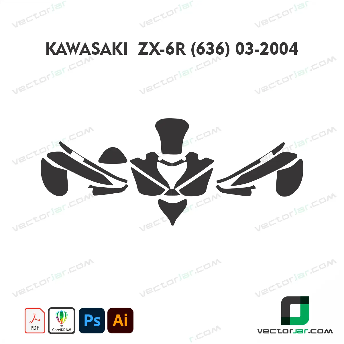 Kawasaki ZX-6R (636) 2003-2004 Motorcycle Paint Protection Film and Vinyl Wrap Vector Template