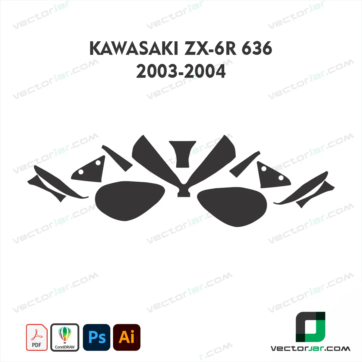 Kawasaki ZX-6R 636 2003-2004 Motorcycle Paint Protection Film and Vinyl Wrap Vector Template