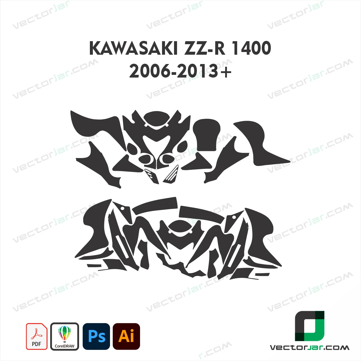 Kawasaki ZZ-R 1400 2006-2013+ Motorcycle Paint Protection Film and Vinyl Wrap Vector Template