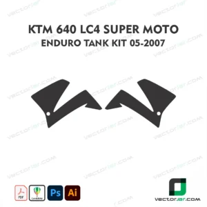 KTM 640 LC4 Super Moto Enduro Tank Kit 05-2007 Motorcycle Paint Protection Film and Vinyl Wrap Vector Template