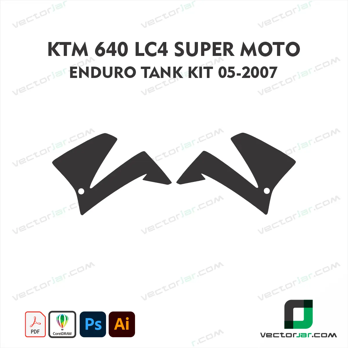 KTM 640 LC4 Super Moto Enduro Tank Kit 05-2007 Motorcycle Paint Protection Film and Vinyl Wrap Vector Template