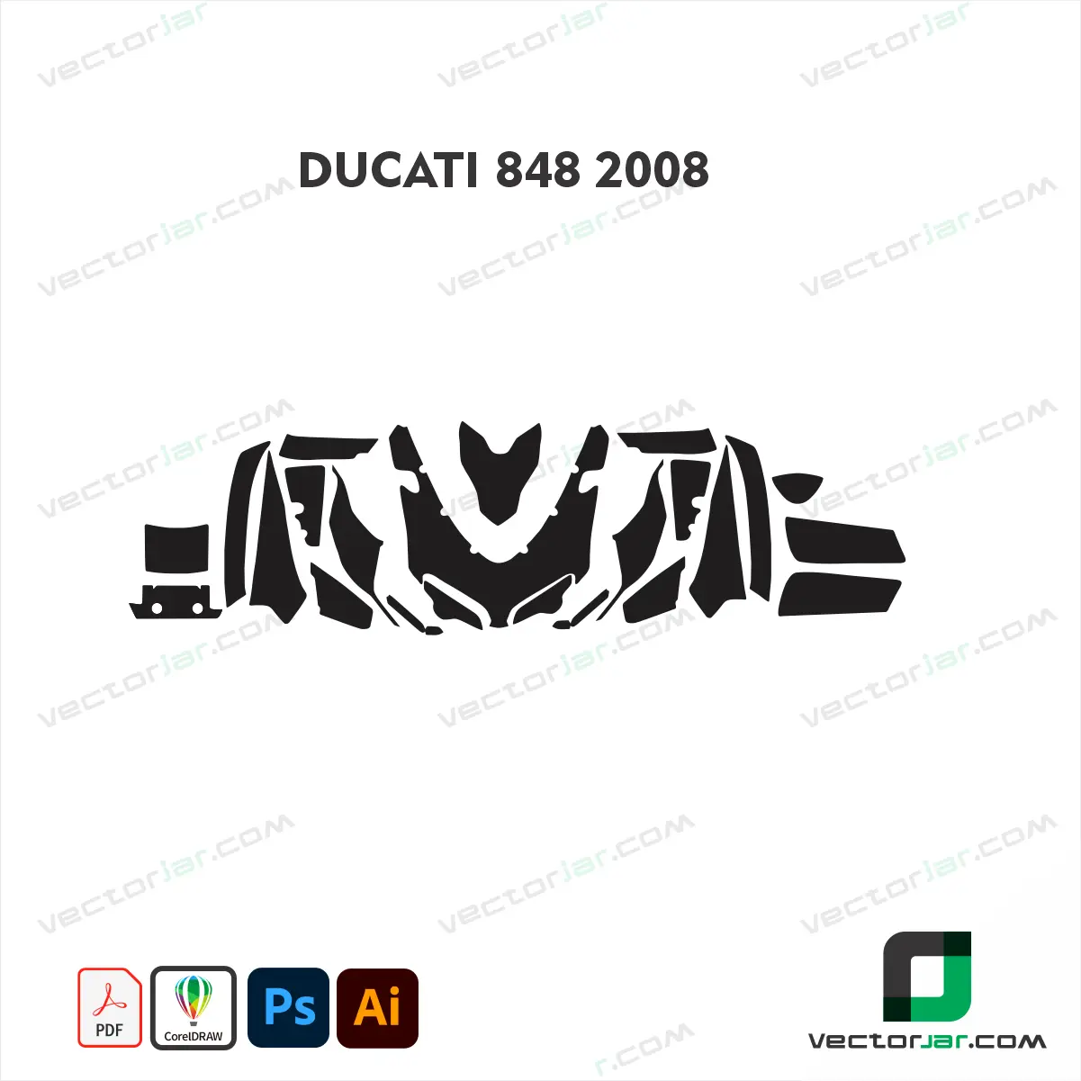 Ducati 848 2008 Motorcycle Paint Protection Film and Vinyl Wrap Vector Template